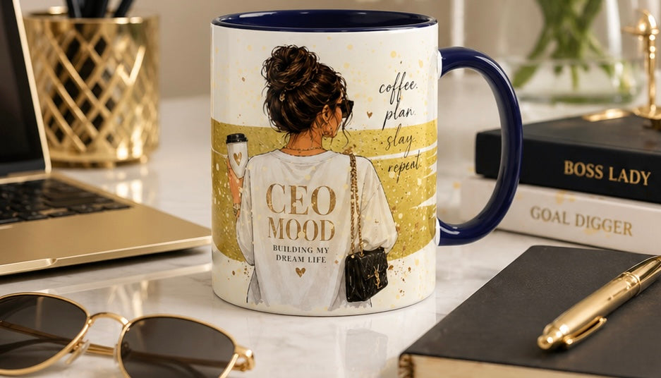 CEO Mood Coffee Mug – 'Coffee Plan, Slay, Repeat' Motivational Accent Mug