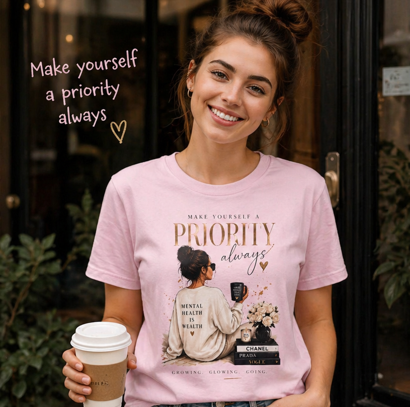 Prioritize Yourself T-Shirt – "Prioritiy Always" Self-Care Graphic Tee