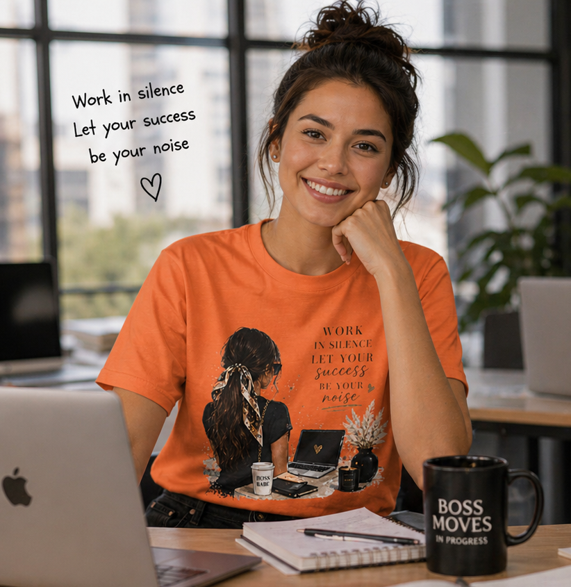 Work Patient Let Your Success Be Your Noise T-Shirt — Inspirational Girl Desk Graphic Tee