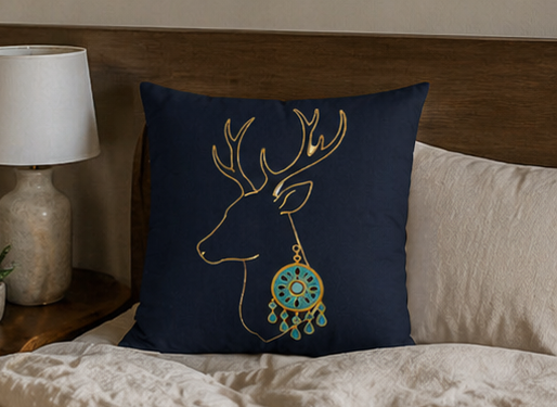 Boho Deer Dreamcatcher Pillowcase — Navy Decorative Throw Pillow