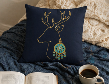 Boho Deer Dreamcatcher Pillowcase — Navy Decorative Throw Pillow