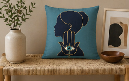 Evil Eye Hamsa Silhouette Throw Pillowcase — Turquoise Spiritual Decorative Pillow