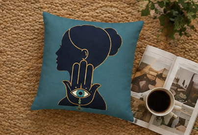Evil Eye Hamsa Silhouette Throw Pillowcase — Turquoise Spiritual Decorative Pillow