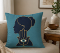 Evil Eye Hamsa Silhouette Throw Pillowcase — Turquoise Spiritual Decorative Pillow