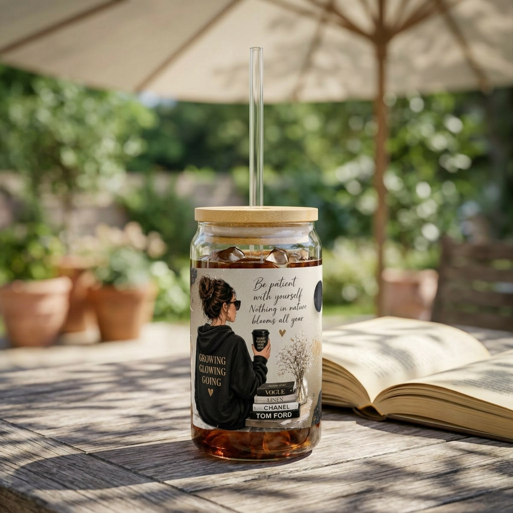 16oz Inspirational Sipper Glass – Motivational 'Be Patient' Travel Tumbler with Straw