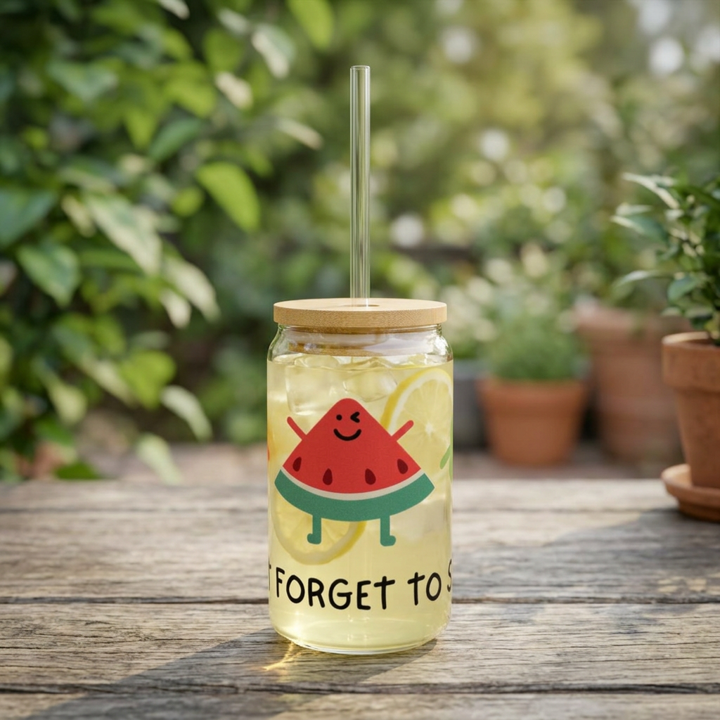 16oz Sipper Glass – Cute Water Tracker with 'Don't Forget to Sip' Design