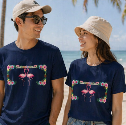 Flamingo Heart T-Shirt – Floral Romantic Couple Design