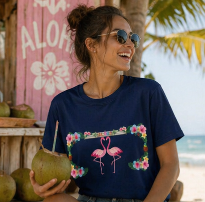 Flamingo Heart T-Shirt – Floral Romantic Couple Design