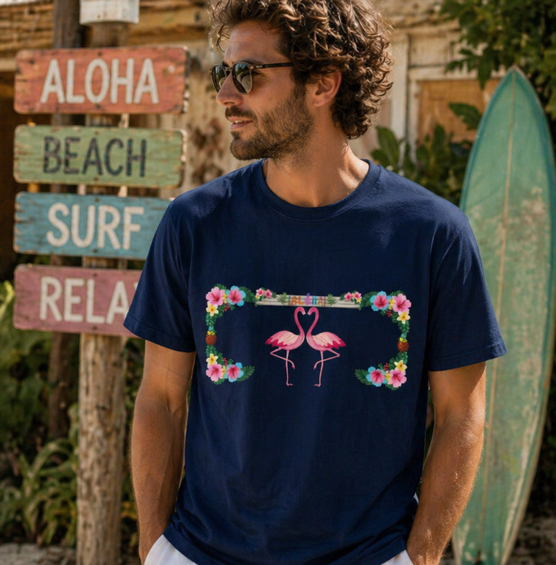 Flamingo Heart T-Shirt – Floral Romantic Couple Design
