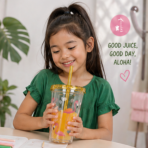Flamingo Heart 16oz Tumbler with Straw — Cute Pink Flamingo Drink Cup