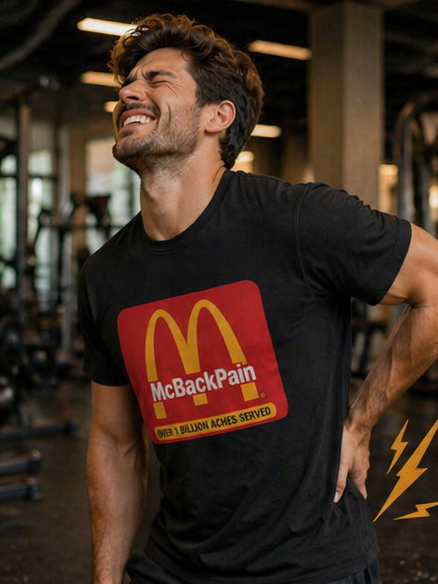 McBackPain Graphic T-Shirt — Funny Fast Food Parody Tee