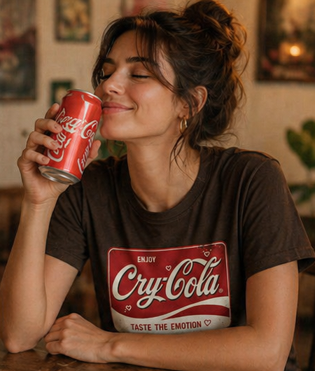 Cry-Cola Vintage Logo T-Shirt — "Taste the Emotion" Retro Soda Tee