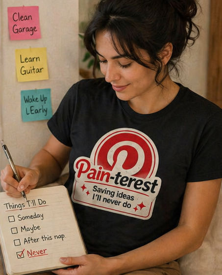 Pain-terest Graphic T-Shirt — "Pain-terest: Saving Ideas I’ll Never Do" Retro Logo