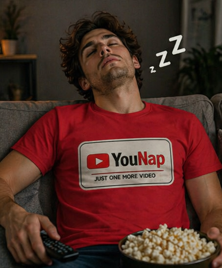 T-Shirt — YouNap "Just One More Video" Funny YouTube Parody Tee
