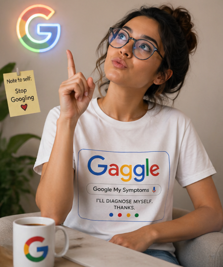 Gaggle Search Parody T-Shirt — "Gaggle: Google My Symptoms" Funny Tech-Inspired Tee