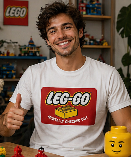 LEG-GO "Mentally Checked Out" Graphic T-Shirt — Retro Brick Toy Design