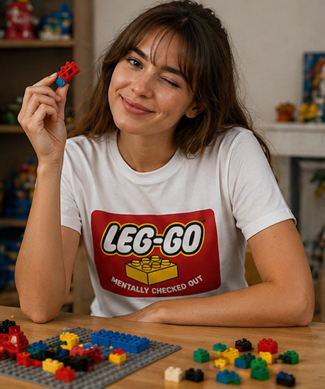 LEG-GO "Mentally Checked Out" Graphic T-Shirt — Retro Brick Toy Design