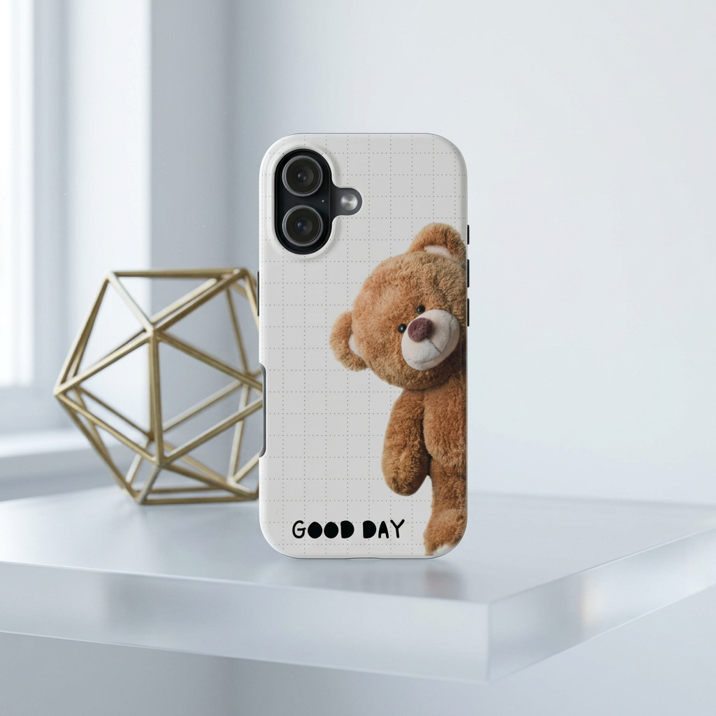 Teddy Bear Tough Phone Case — Cute Plush Peeking Design, Protective Shockproof Cover