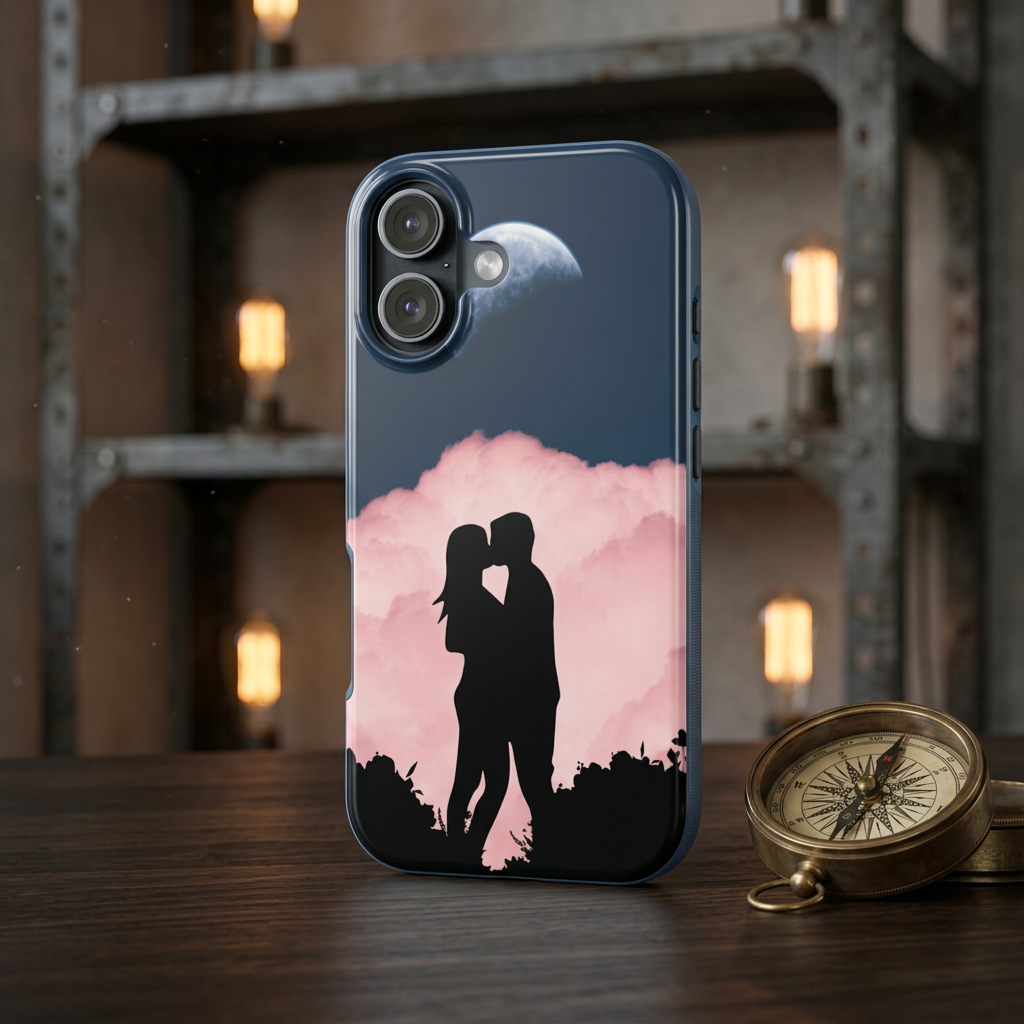 Tough Phone Case — Romantic Couple Silhouette with Moon & Pink Cloud