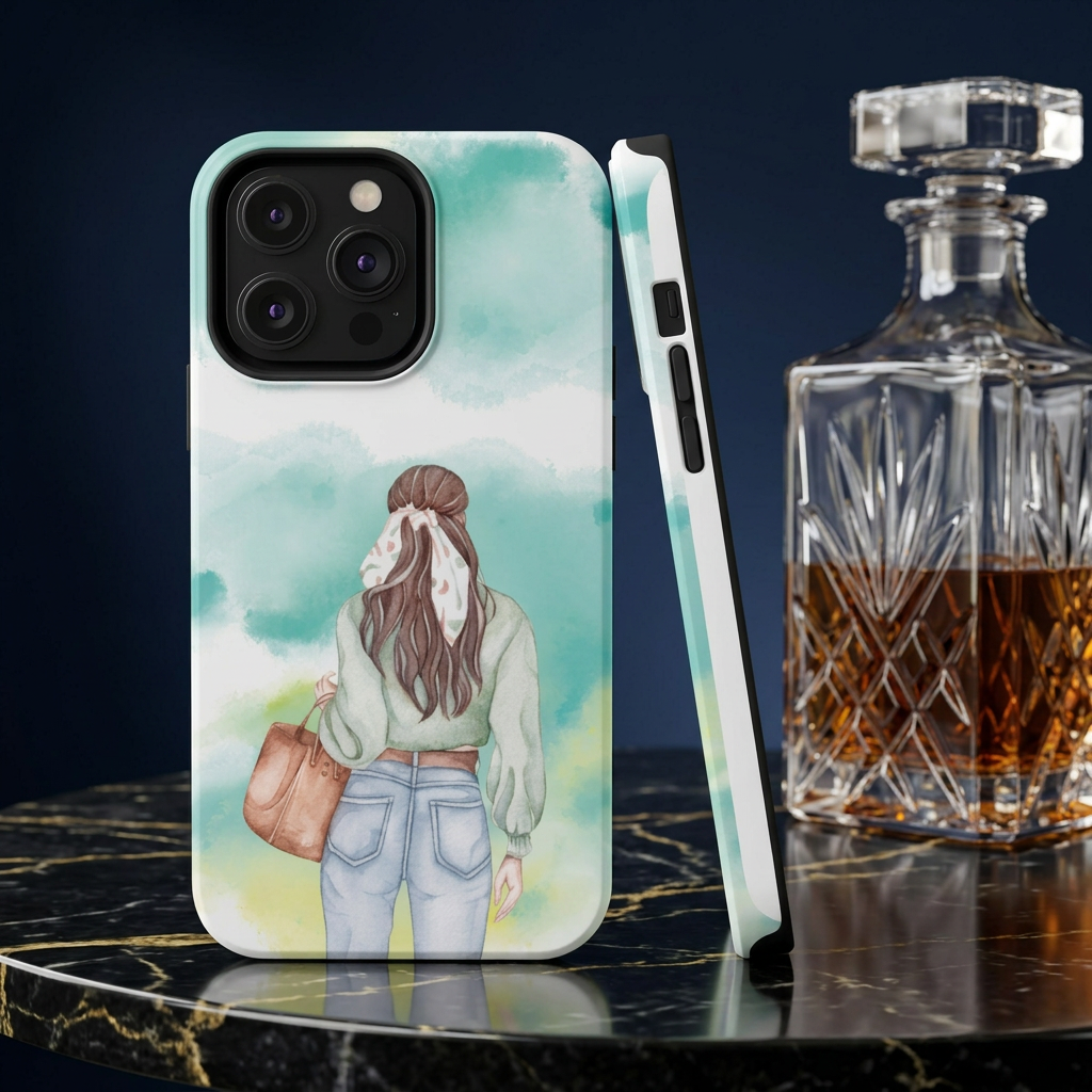 Watercolor Girl Tough Phone Case — Trendy Pastel Back-to-School Protective Cover