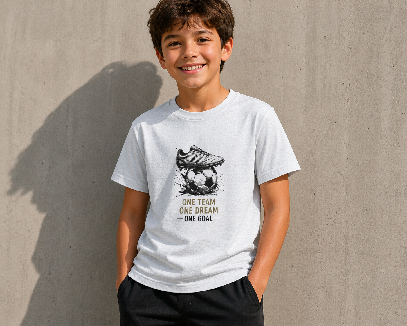 Youth Soccer Tee – “One Team One Dream One Goal” Short Sleeve