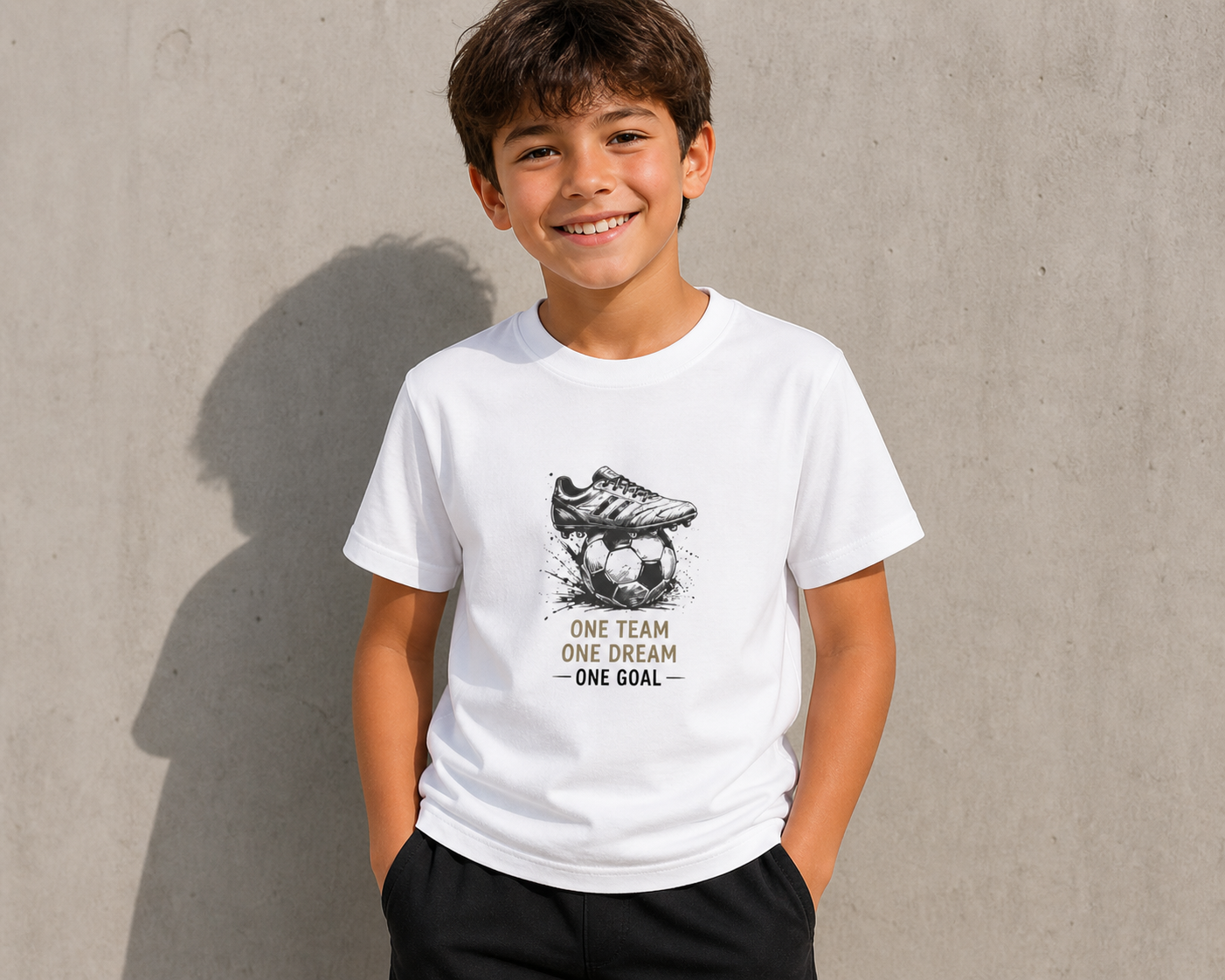 Youth Soccer Tee – “One Team One Dream One Goal” Short Sleeve