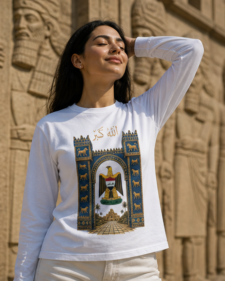 Iraq Gate Long Sleeve Tee — Assyrian/Baghdad Heritage Design