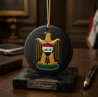 Ceramic Ornament — Gold Eagle Emblem on Black