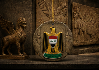 Iraq Coat of Arms Ceramic Ornament — National Flag Emblem Hanging Decoration