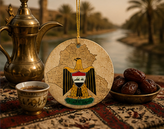 Iraq Map Ceramic Ornament with Golden Eagle Emblem