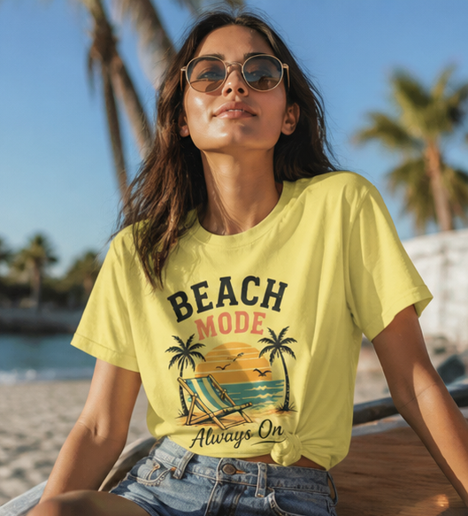 Beach Mode unisex T-Shirt — "Always On" Vintage Sunset Beach Graphic