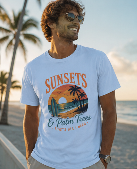 Sunsets & Palm Trees unisex T-Shirt — Tropical Surf Retro Tee