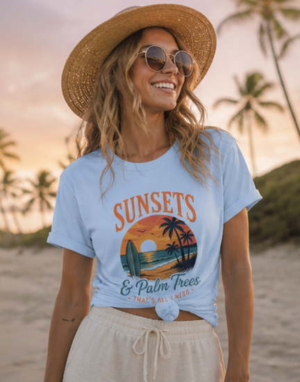 Sunsets & Palm Trees unisex T-Shirt — Tropical Surf Retro Tee