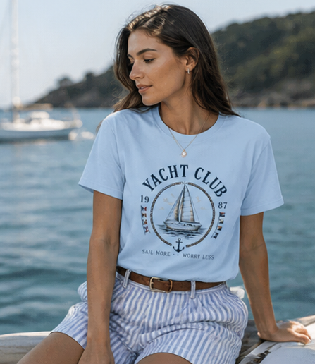 Yacht Club Sailboat unisex T-Shirt – Vintage Nautical 'Sail More Worry Less' Tee