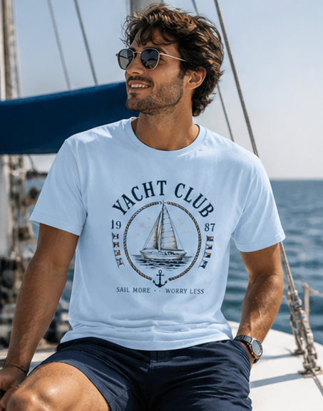 Yacht Club Sailboat unisex T-Shirt – Vintage Nautical 'Sail More Worry Less' Tee