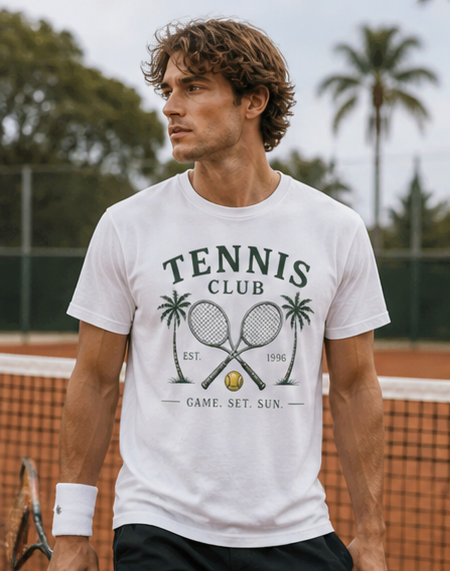 Tennis Club Vintage Graphic unisex T-Shirt — Game Set Sun Palm Court Tee