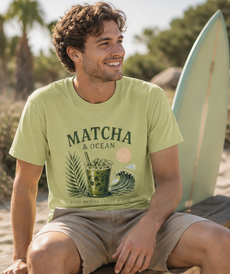 Matcha & Ocean Graphic unisex T-Shirt — Matcha Lovers Tropical Vibe Tee