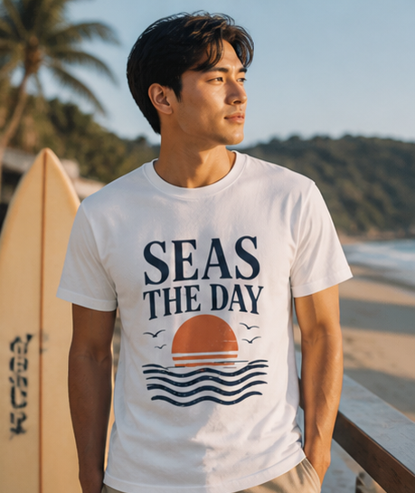 Seas the Day Sunset unisex T-Shirt — Nautical Beach Graphic Tee