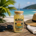 Beach Mode 16oz Sipper Glass — 'Always On' Tropical Tumbler with Straw