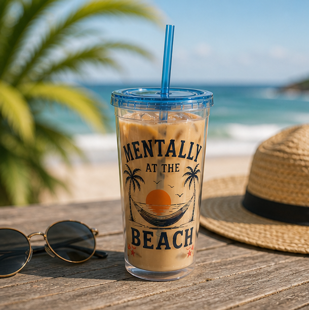 Mentally at the Beach 16oz Tumbler with Straw