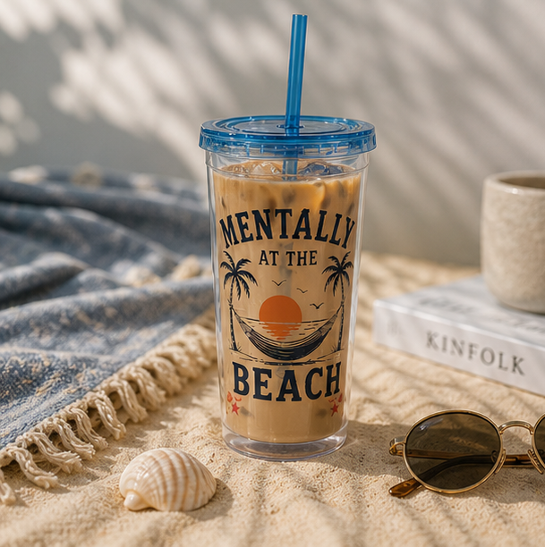 Mentally at the Beach 16oz Tumbler with Straw