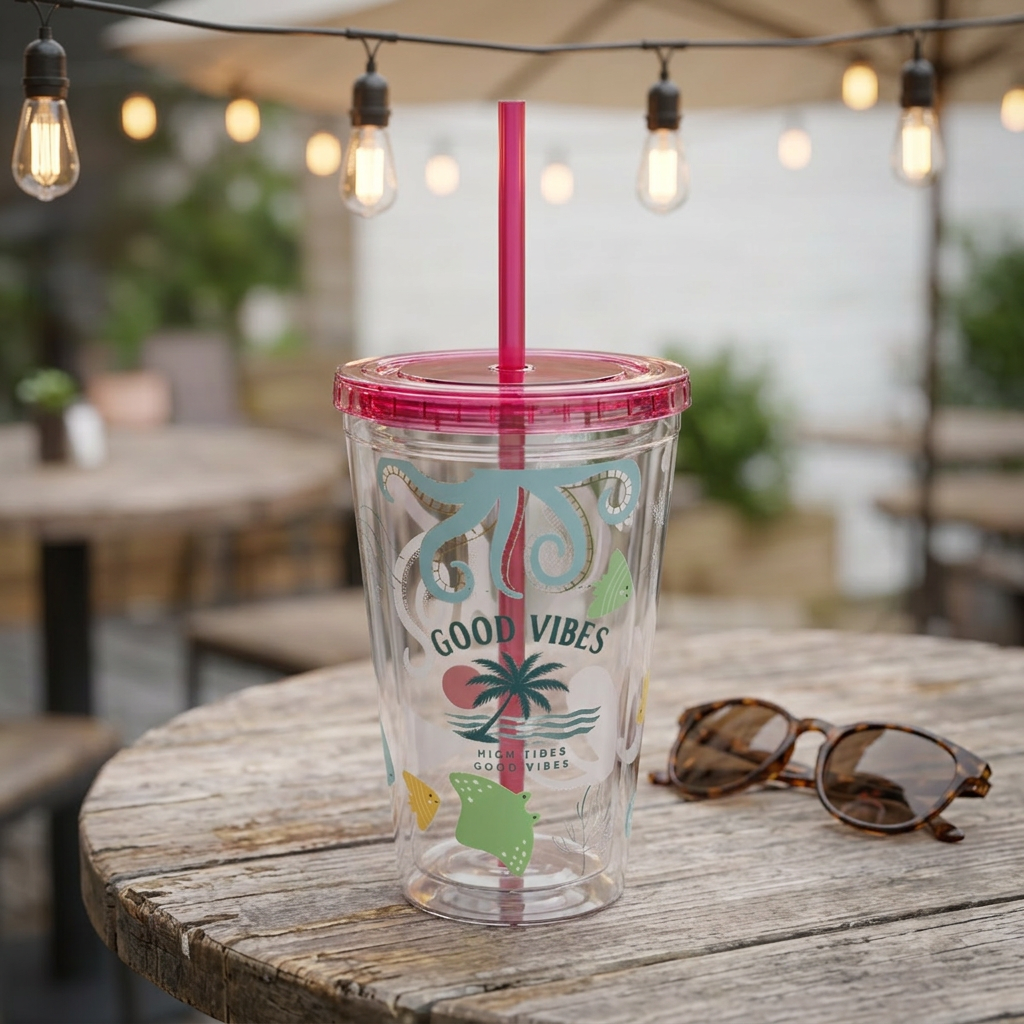 Good Vibes Ocean Tumbler with Straw — 16oz Sea Life Travel Cup