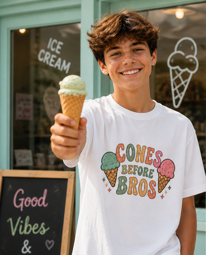 Cones Before Bros Youth Tee - Cute Ice Cream Kids T-Shirt