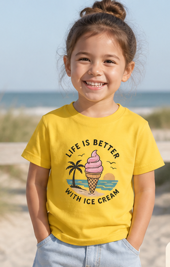 Toddler Tee — "Life Is Better With Ice Cream" Beach Ice Cream Cone Shirt