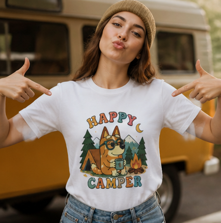 Happy Camper T-Shirt — Cute Camping Dog Graphic Tee