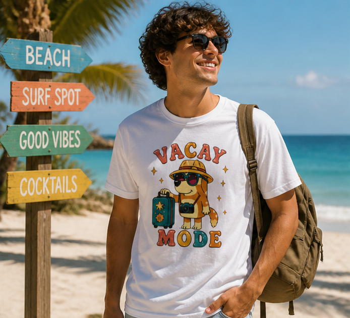 Vacay Mode T-Shirt — Cute Travel Dog Graphic Tee