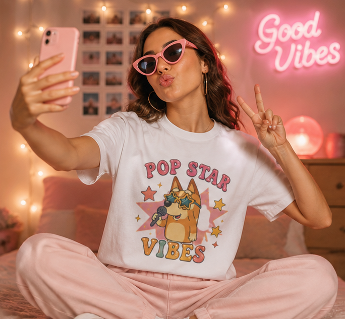 Pop Star Vibes T-Shirt — Cute Singing Dog Graphic Tee