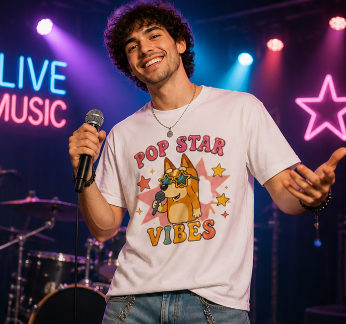 Pop Star Vibes T-Shirt — Cute Singing Dog Graphic Tee