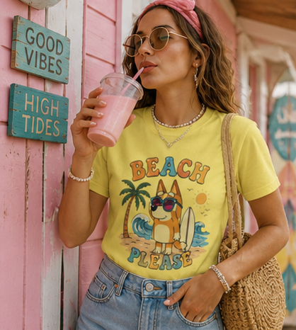 Beach Please T-Shirt — Cute Surfing Dog Retro Summer Tee