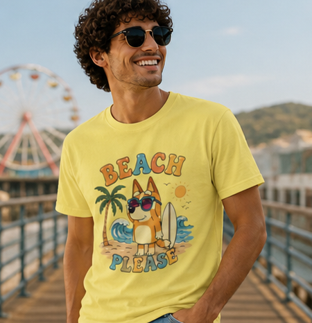 Beach Please T-Shirt — Cute Surfing Dog Retro Summer Tee